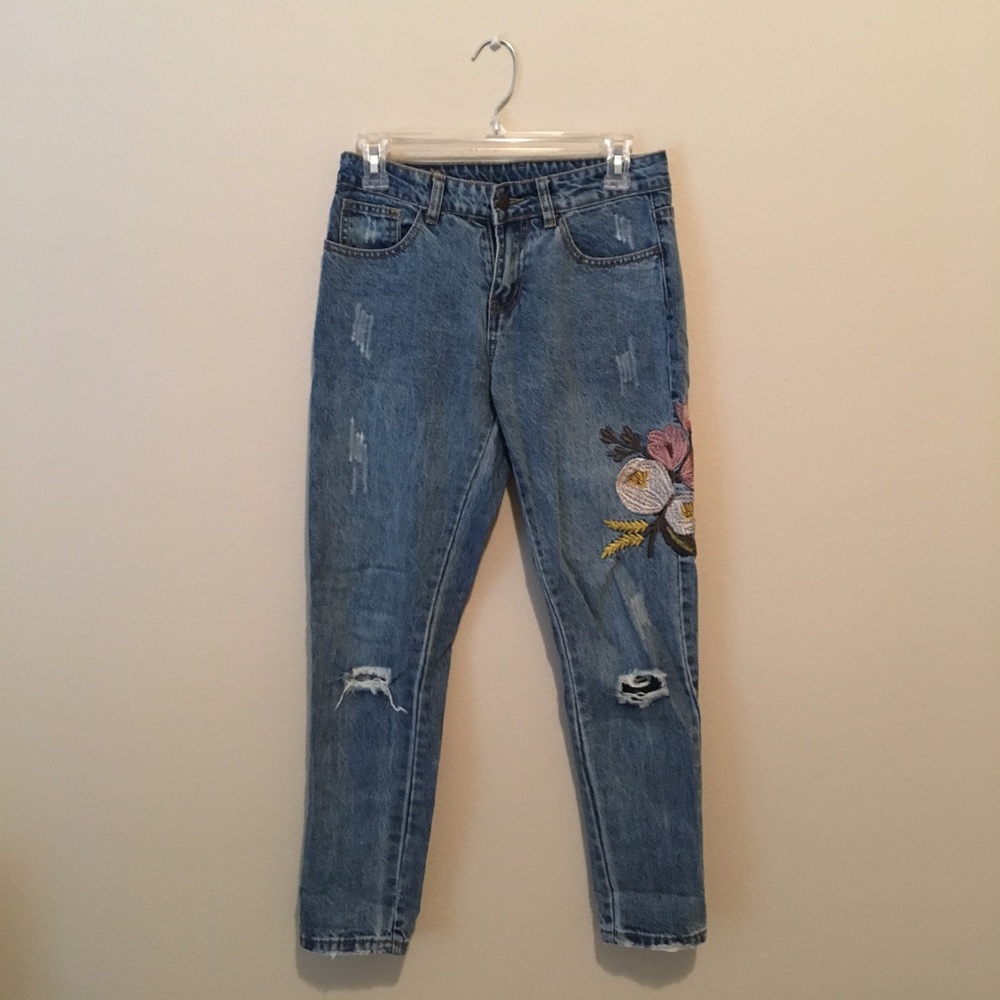 ZARA embroidered boyfriend jeans | size 25